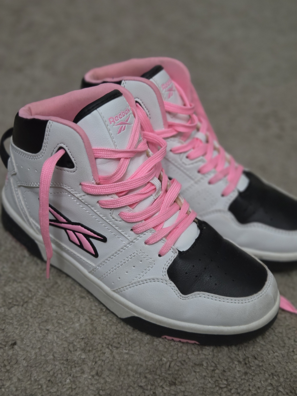 Reebok Women's High-Top Sneakers in White, Black & Pink